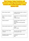 Plant Tissues&colon; Types&comma; Functions&comma; and&NewLine;Structures in Biology Exam Questions and&NewLine;Answers with Verified Solutions &vert; Latest&NewLine;Updated 2026