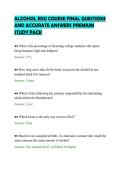 ALCOHOL EDU COURSE FINAL QUESTIONS&NewLine;AND ACCURATE ANSWERS PREMIUM&NewLine;STUDY PACK