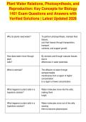 Plant Water Relations&comma; Photosynthesis&comma; and&NewLine;Reproduction&colon; Key Concepts for Biology&NewLine;1401 Exam Questions and Answers with&NewLine;Verified Solutions &vert; Latest Updated 2026