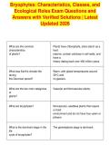 Bryophytes&colon; Characteristics&comma; Classes&comma; and&NewLine;Ecological Roles Exam Questions and&NewLine;Answers with Verified Solutions &vert; Latest&NewLine;Updated 2026