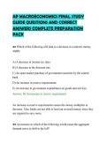 AP MACROECONOMICS FINAL STUDY&NewLine;GUIDE QUESTIONS AND CORRECT&NewLine;ANSWERS COMPLETE PREPARATION&NewLine;PACK