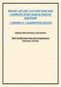 BIOLOGY 103 UNIT 2 LECTURE EXAM 2026 &vert; COMPLETE STUDY GUIDE & PRACTICE QUESTIONS