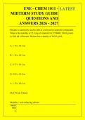 UNE - CHEM 1011 - &NewLine;MIDTERM STUDY GUIDE &NewLine;QUESTIONS AND &NewLine;ANSWERS 2026 - 2027