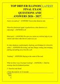 TOP DRIVER ILLINOIS &NewLine;FINAL EXAM &NewLine;QUESTIONS AND &NewLine;ANSWERS 2026 - 2027