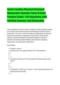 South Carolina Physical&sol;Chemical&NewLine;Wastewater Operator Class B Exam&NewLine;Practice Exam&colon; 150 Questions with&NewLine;Verified Answers and Rationales&NewLine;This comprehensive practice exam is designed to help candidates prepare&NewLine;for the South Carolina Physical&sol;Chemical Waste