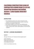 CALIFORNIA CONSTRUCTION CLEAN-UP&NewLine;CONTRACTOR LICENSE EXAM &lpar;C-61&sol;D-63&rpar;&NewLine;Actual Prep Questions and Verified&NewLine;Answers - Latest Update 2026&sol;2027&NewLine;Solutions&NewLine;INSTRUCTIONS&NewLine;CALIFORNIA CONSTRUCTION CLEAN-UP&NewLine;CONTRACTOR LICENSE EXAM &lpar;C-61&sol;D-63&rpar;&NewLine;Actual Prep Quest