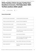 HOSA Nutrition EXAM Already Verified Test &vert; Questions & Answers&comma; Well Elaborated &vert; 100&percnt; Verified solutions &vert;2026 Latest&excl;&excl;&NewLine;&NewLine;