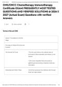ONS&sol;ONCC Chemotherapy Immunotherapy Certificate EXAM&vert; FREQUENTLY MOST TESTED QUESTIONS AND VERIFIED SOLUTIONS &commat; 2026 &vert;&vert; 2027 &lpar;Actual Exam&rpar; Questions with verified Answers&NewLine;&NewLine;