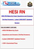 HESI RN Maternity Exam Questions and Answers &lpar;Verified Answers&rpar; &vert; Latest &lpar;2026&sol;2027&rpar; Updated Version &vert; 100&percnt; Guaranteed Pass