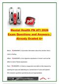 ATI PN Mental Health Nursing 2026 &vert; 300&plus; Practice Questions & Verified Answers &vert; Therapeutic Communication&comma; Psychiatric Disorders&comma; DSM-5&comma; Anxiety & Mental Health Nursing