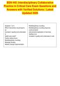 BSN 445&colon; Interdisciplinary Collaborative&NewLine;Practice in Critical Care Exam Questions and&NewLine;Answers with Verified Solutions &vert; Latest&NewLine;Updated 2026