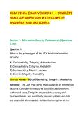 CSIA FINAL EXAM VERSION 1 - COMPLETE&NewLine;PRACTICE QUESTION WITH COMPLTE&NewLine;ANSWERS AND RATIONELS