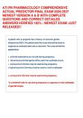 ATI PN PHARMACOLOGY COMPREHENSIVE ACTUAL PREDICTOR FINAL EXAM 2026-2027 