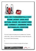 HESI RN Fundamentals Exit Exam 2026&ndash;2027 &vert; 100 Practice Questions with Verified Answers & Rationales &vert; Nursing Fundamentals&comma; NCLEX Review & Elsevier
