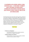 CALIFORNIA QUALIFIED APPLICATOR &NewLine;LICENSE &lpar;QAL&rpar; &ndash; CATEGORY E FOREST &NewLine;PEST CONTROL EXAMINATION &NewLine;COMPLETE QUESTIONS AND DETAILED &NewLine;SOLUTIONS LATEST UPDATE THIS YEAR &NewLine;JUST RELEASED
