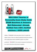 WGU D564 Theories of Personality Exam Study Guide &vert; D564 &vert; 250&plus; Exam Questions & Answers &vert; Learning Theories&comma; Behaviorism&comma; Social Learning&comma; Personality Disorders & Cognitive Psychology &vert; Western Governors University &lpar;WGU&rpar;