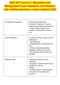BUS 303 Lecture 8&colon; Reputation and&NewLine;Management Exam Questions and Answers&NewLine;with Verified Solutions &vert; Latest Updated 2026