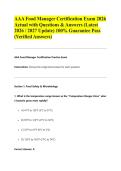 AAA Food Manager Certification Exam 2026 Actual with Questions & Answers &lpar;Latest 2026 &sol; 2027 Update&rpar; 100&percnt; Guarantee Pass &lpar;Verified Answers&rpar;&NewLine;