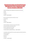Entrepreneurship and Small Business Management Exam Questions with Correct Answers 2026-2027