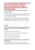 AAA FOOD MANAGER CERTIFICATION EXAM STUDY GUIDE 2026&ndash;2027 &vert; VERIFIED PRACTICE QUESTIONS&comma; ANSWERS & DETAILED EXPLANATIONS &vert; COMPLETE CFPM EXAM PREP