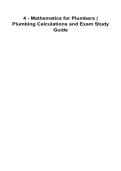 Mathematics for Plumbers Plumbing Calculations and Exam Study Guide 2025&sol; 2026 100&percnt; Verified Comprehensive Plumbing Trade Math and Apprenticeship Preparation Solution Guide