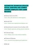 AUTOMOTIVE TECHNICIAN UPDATED&NewLine;ACTUAL QUESTIONS AND CORRECT&NewLine;ANSWERS COMPLETE STUDY GUIDE&NewLine;RESOURCE