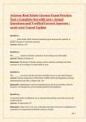 Arizona Real Estate License Exam Practice Test &vert; Complete Set with 300&plus; Actual Questions and Verified Correct Answers &vert; 2026&sol;2027 Latest Update - Already Graded A&plus;