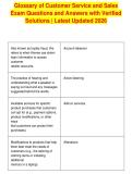 Glossary of Customer Service and Sales&NewLine;Exam Questions and Answers with Verified&NewLine;Solutions &vert; Latest Updated 2026