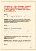 California DMV Dealer License Exam Study Guide 2026&sol;2027 &ndash; Complete Questions with Verified Answers & Detailed Rationales &vert; Graded A&plus;