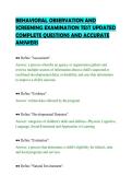 BEHAVIORAL OBSERVATION AND&NewLine;SCREENING EXAMINATION TEST UPDATED&NewLine;COMPLETE QUESTIONS AND ACCURATE&NewLine;ANSWERS