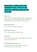 BEHAVIORAL OBSERVATION AND&NewLine;SCREENING FINAL PAPER SOLVED&NewLine;QUESTIONS VERIFIED PREPARATION&NewLine;RESOURCE