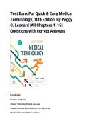 Test Bank for Quick & Easy Medical Terminology &lpar;10th Edition&rpar; by Peggy C&period; Leonard &ndash; All Chapters 1 to 15 &lpar;Questions & Answers&rpar;