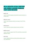 BIO 30 UPDATED ACTUAL QUESTIONS&NewLine;AND CORRECT ANSWERS COMPLETE&NewLine;STUDY GUIDE RESOURCE&NewLine;