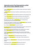 Automotive service Final Exam questions verified &NewLine;with correct answers 2026&sol;2027 version