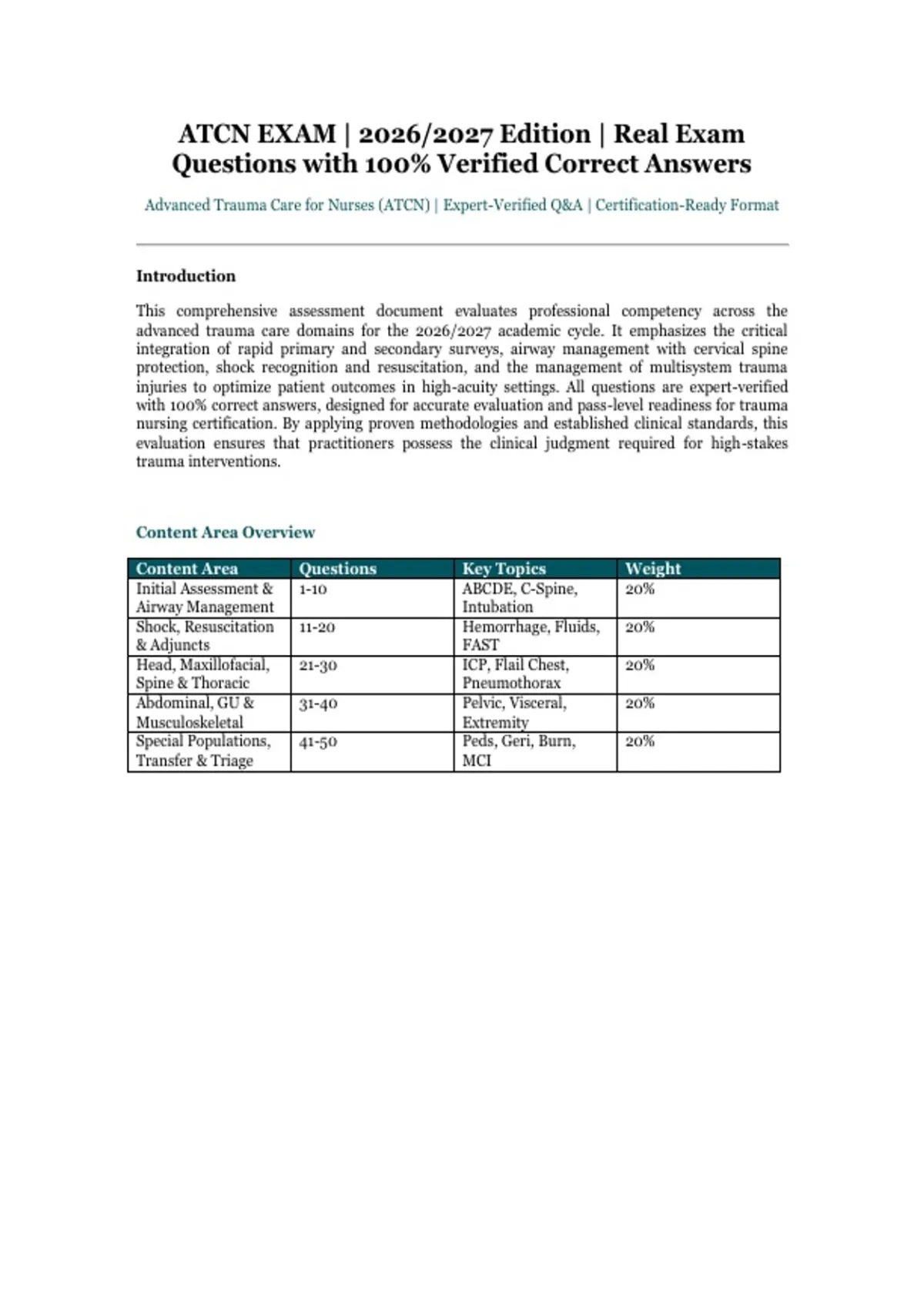 ATCN Exam – Advanced Trauma Care for Nurses (ATCN) – 2026/2027 Edition ...