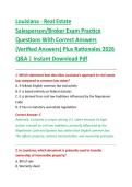 Louisiana Real Estate Salesperson & Broker Exam Practice Questions and Answers 2026 &vert; Verified Answers with Detailed Rationales &vert; Q&A PDF Study Guide