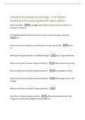 Clinical Immunology and Serology - Unit 4 Exam&NewLine;questions and answers graded A&plus; latest update&NewLine;Hypersensitivity -an exaggerated response by the immune system to a&NewLine;particular substance&NewLine;T&sol;F During hypersensitivity the immune system causes damage to the ho