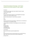Clinical Immunology and Serology - Unit 3 Exam&NewLine;questions and answers graded A&plus; latest update&NewLine;Precipitation&NewLine;Combining of soluble antigen with soluble antibody to produce insoluble&NewLine;complexes that are visible&NewLine;Agglutination&NewLine;Process by which particulate 