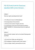 PSY 101 Study Guide for Final Exam Questions With Correct Answers 