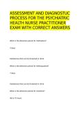 ASSESSMENT AND DIAGNOSTIC PROCESS FOR THE PSYCHIATRIC HEALTH NURSE PRACTITIONER EXAM WITH CORRECT ANSWERS