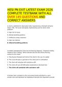 HESI PN EXIT LATEST EXAM 2026 COMPLETE TESTBANK WITH ALL OVER 145 QUESTIONS AND CORRECT ANSWERS