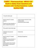 CAMRT - Pharmaceuticals - MRAD1120 -&NewLine;Health & Safety Exam Questions and&NewLine;Answers with Verified Solutions &vert; Latest&NewLine;Updated 2026