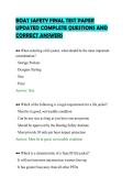 BOAT SAFETY FINAL TEST PAPER&NewLine;UPDATED COMPLETE QUESTIONS AND&NewLine;CORRECT ANSWERS&NewLine;