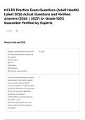 NCLEX Practice Exam Questions &lpar;Adult Health&rpar; Latest 2026 Actual Questions and Verified Answers &lpar;2026 &sol; 2027&rpar; A&plus; Grade 100&percnt; Guarantee Verified by Experts