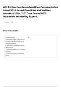 NCLEX Practice Exam Questions Documentation Latest 2026 Actual Questions and Verified Answers &lpar;2026 &sol; 2027&rpar; A&plus; Grade 100&percnt; Guarantee Verified by Experts