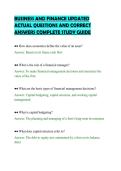 BUSINESS AND FINANCE UPDATED&NewLine;ACTUAL QUESTIONS AND CORRECT&NewLine;ANSWERS COMPLETE STUDY GUIDE