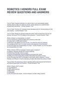 ROBOTICS I HONORS FULL EXAM REVIEW QUESTIONS AND ANSWERS