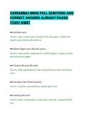 CARRABBAS MENU FULL QUESTIONS AND&NewLine;CORRECT ANSWERS ALREADY PASSED&NewLine;STUDY SHEET