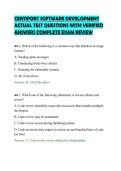 CERTIPORT SOFTWARE DEVELOPMENT&NewLine;ACTUAL TEST QUESTIONS WITH VERIFIED&NewLine;ANSWERS COMPLETE EXAM REVIEW