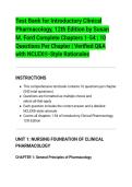 Test Bank for Introductory Clinical&NewLine;Pharmacology&comma; 12th Edition by Susan&NewLine;M&period; Ford Complete Chapters 1-54 &vert; 10&NewLine;Questions Per Chapter &vert; Verified Q&A&NewLine;with NCLEX&reg;-Style Rationales